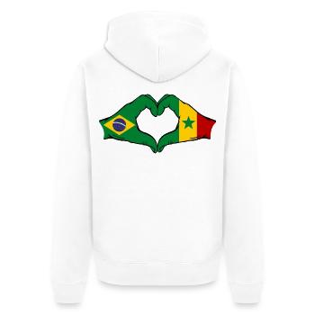 Brésil Sénégal Drapeau Mains Coeur Forme - Veste à capuche bio Premium Unisexe - blanc - Dos - Thijin (182cm)
