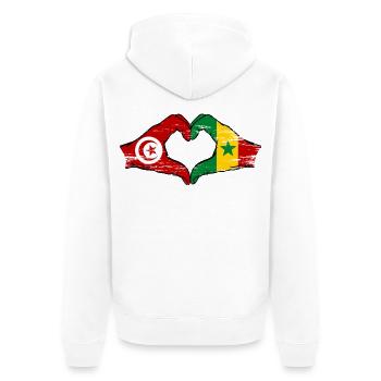 Tunisie Sénégal drapeau mains forme coeur utilisé - Veste à capuche bio Premium Unisexe - blanc - Dos - Thijin (182cm)