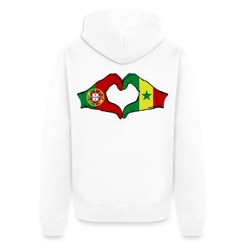 Portugal Senegal Flagge Hände Herzform - Unisex Premium Bio Zip Hoodie - Weiß - Hinten - Thijin (182cm)