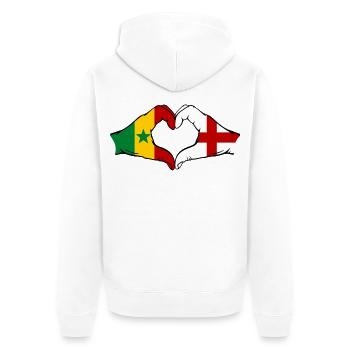 Senegal England Flagge Hände Herzform used - Unisex Premium Bio Zip Hoodie - Weiß - Hinten - Thijin (182cm)