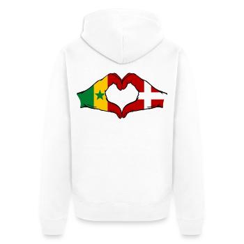 Senegal Denmark Flag Hands Heart Shape - Unisex Premium Organic Zip Hoodie - white - Back - Thijin (182cm)