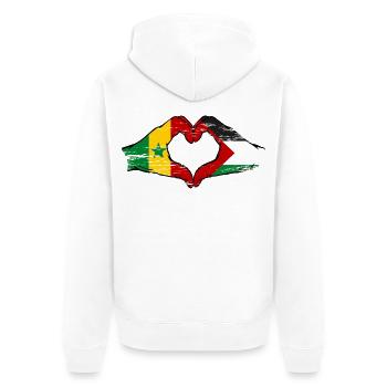 Senegal Palästina Flagge Hände Herzform used - Unisex Premium Bio Zip Hoodie - Weiß - Hinten - Thijin (182cm)
