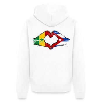 Sénégal Cuba Drapeau Mains Coeur Forme - Veste à capuche bio Premium Unisexe - blanc - Dos - Thijin (182cm)