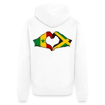 Senegal Jamaika Flagge Hände Herzform used - Unisex Premium Bio Zip Hoodie - Weiß - Hinten - Thijin (182cm)