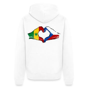 Sénégal République tchèque Drapeau Mains Coeur Forme - Veste à capuche bio Premium Unisexe - blanc - Dos - Thijin (182cm)