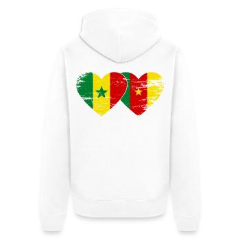 Senegal Kamerun Flagge Hände Herzform used - Unisex Premium Bio Zip Hoodie - Weiß - Hinten - Thijin (182cm)