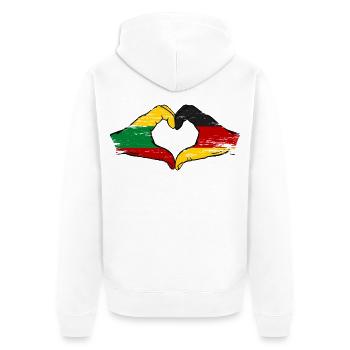 Lituanie Allemagne drapeau mains forme de coeur utilisé - Veste à capuche bio Premium Unisexe - blanc - Dos - Thijin (182cm)