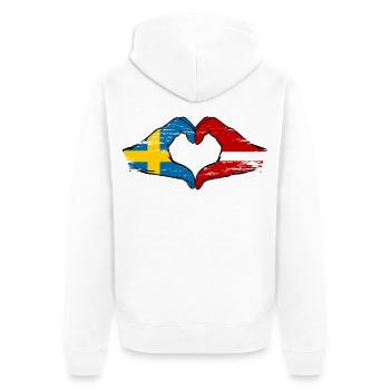 Suède Lettonie drapeau coeur utilisé - Veste à capuche bio Premium Unisexe - blanc - Dos - Thijin (182cm)