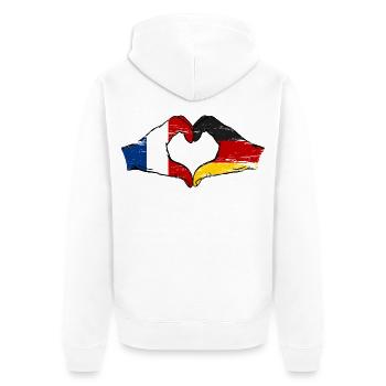 Frankreich Deutschland Flagge Herz - Unisex Premium Bio Zip Hoodie - Weiß - Hinten - Thijin (182cm)