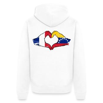 France Venezuela Flag Hands Heart Shape - Unisex Premium Organic Zip Hoodie - white - Back - Thijin (182cm)