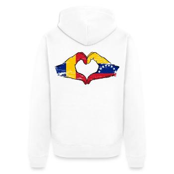 Rumänien Venezuela Flaggen Herz - Unisex Premium Bio Zip Hoodie - Weiß - Hinten - Thijin (182cm)