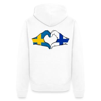 Mains en forme de cœur du drapeau Suède-Finlande - Veste à capuche bio Premium Unisexe - blanc - Dos - Thijin (182cm)