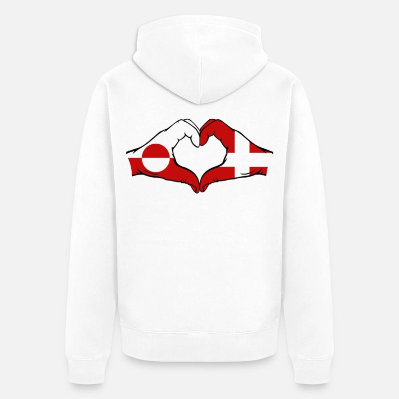 Drapeau du Groenland Danemark Mains Forme de cœur - Veste à capuche bio Premium Unisexe - blanc