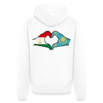 Tadschikistan Kasachstan Flagge Hände Herzform - Unisex Premium Bio Zip Hoodie - Weiß - Hinten - Thijin (182cm)