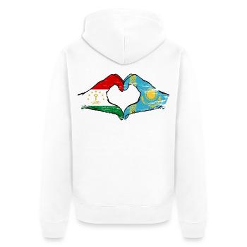 Tajikistan Kazakhstan Flag Hands Heart Shape - Unisex Premium Organic Zip Hoodie - white - Back - Thijin (182cm)
