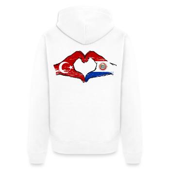 Türkei_Paraguay_Flagge_Hände_Herzform_used - Unisex Premium Bio Zip Hoodie - Weiß - Hinten - Thijin (182cm)