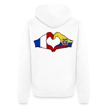 Frankreich Ecuador Flagge Hände Herzform - Unisex Premium Bio Zip Hoodie - Weiß - Hinten - Thijin (182cm)