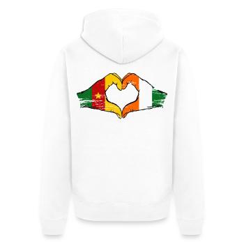 Kamerun Elfenbeinküste Flagge Herz used - Unisex Premium Bio Zip Hoodie - Weiß - Hinten - Thijin (182cm)