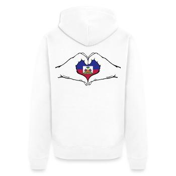 Haiti_Flagge_Hände_Herzform_used - Unisex Premium Bio Zip Hoodie - Weiß - Hinten - Thijin (182cm)