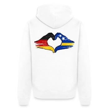 Deutschland_Curaçao_Flagge_Haende_Herzform_used - Unisex Premium Bio Zip Hoodie - Weiß - Hinten - Thijin (182cm)