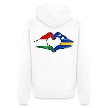 Hungary Curaçao Flag Hands Heart Shape Used - Unisex Premium Organic Zip Hoodie - white - Back - Thijin (182cm)