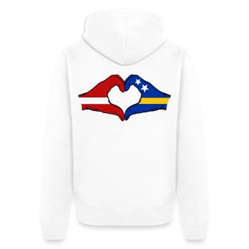 Latvia Curaçao Flag Hands Heart Shape - Unisex Premium Organic Zip Hoodie - white - Back - Thijin (182cm)