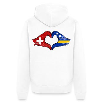 Switzerland Curacao Flag Hands Heart Shape Used - Unisex Premium Organic Zip Hoodie - white - Back - Thijin (182cm)