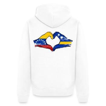 Venezuela Curacao flag hands heart shape used - Unisex Premium Organic Zip Hoodie - white - Back - Thijin (182cm)