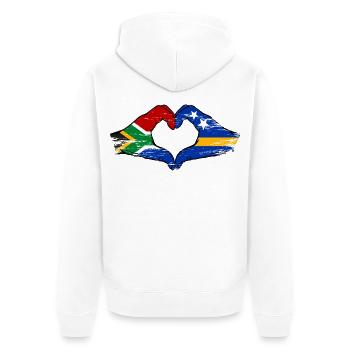 Mains du drapeau de Curaçao d’Afrique du Sud utilisées - Veste à capuche bio Premium Unisexe - blanc - Dos - Thijin (182cm)