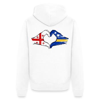 Georgia Curacao Flag Hands Heart Shape Used - Unisex Premium Organic Zip Hoodie - white - Back - Thijin (182cm)