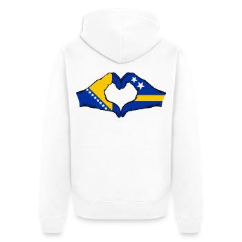 Bosnia Curacao Flag Hands Heart Shape - Unisex Premium Organic Zip Hoodie - white - Back - Thijin (182cm)