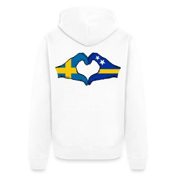 Schweden Curacao Flagge Hände Herzform - Unisex Premium Bio Zip Hoodie - Weiß - Hinten - Thijin (182cm)