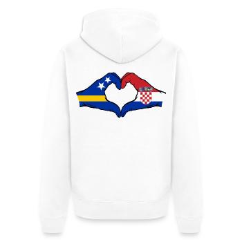 Drapeau de Curaçao Croatie Mains en forme de cœur - Veste à capuche bio Premium Unisexe - blanc - Dos - Thijin (182cm)