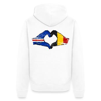 Mains du drapeau belge du Cap-Vert en forme de cœur utilisées - Veste à capuche bio Premium Unisexe - blanc - Dos - Thijin (182cm)