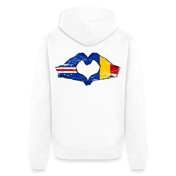 Kap Verde Rumänien Flagge Hände Herzform used - Unisex Premium Bio Zip Hoodie - Weiß - Hinten - Thijin (182cm)