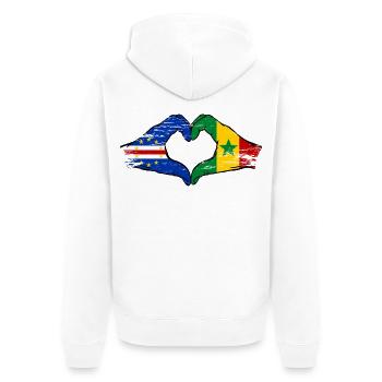 Kap Verde Senegal Flagge Hände Herzform used - Unisex Premium Bio Zip Hoodie - Weiß - Hinten - Thijin (182cm)