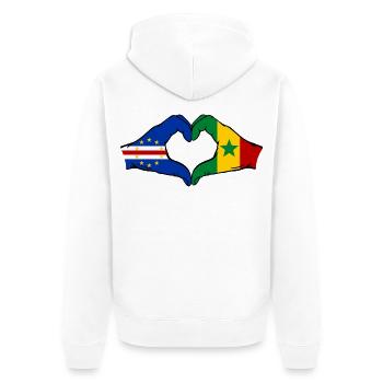Kap Verde Senegal Flagge Hände Herzform - Unisex Premium Bio Zip Hoodie - Weiß - Hinten - Thijin (182cm)