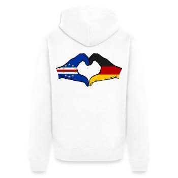 Kap Verde Deutschland Flagge Hände Herzform used - Unisex Premium Bio Zip Hoodie - Weiß - Hinten - Thijin (182cm)