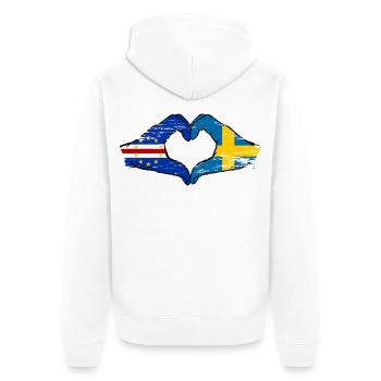 Kap Verde Schweden Flagge Hände Herzform used - Unisex Premium Bio Zip Hoodie - Weiß - Hinten - Thijin (182cm)