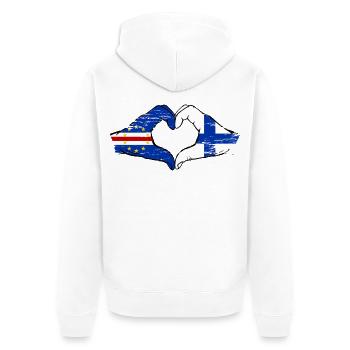 Kap Verde Finnland Flagge Hände Herzform used - Unisex Premium Bio Zip Hoodie - Weiß - Hinten - Thijin (182cm)