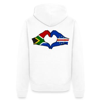 Kap Verde Südafrika Flagge Hände Herzform - Unisex Premium Bio Zip Hoodie - Weiß - Hinten - Thijin (182cm)