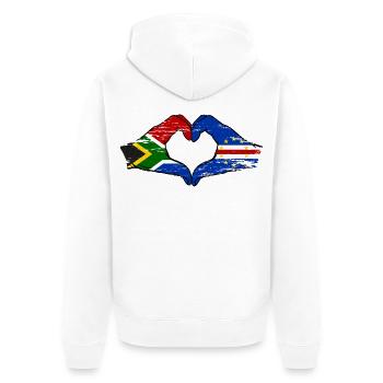 Kap Verde Südafrika Flagge Hände Herzform used - Unisex Premium Bio Zip Hoodie - Weiß - Hinten - Thijin (182cm)