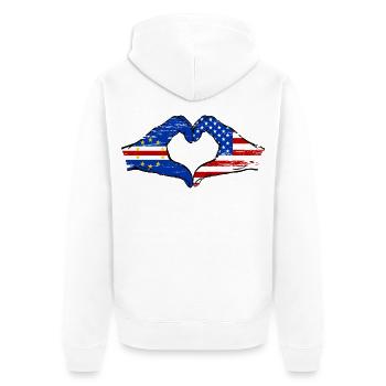 Kap Verde USA Flagge Hände Herzform used - Unisex Premium Bio Zip Hoodie - Weiß - Hinten - Thijin (182cm)