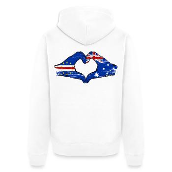 Mains du drapeau australien du Cap-Vert en forme de cœur utilisées - Veste à capuche bio Premium Unisexe - blanc - Dos - Thijin (182cm)