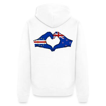Cape Verde New Zealand Flag Hands Heart Shape - Unisex Premium Organic Zip Hoodie - white - Back - Thijin (182cm)