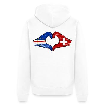 Kap Verde Schweiz Flagge Hände Herzform used - Unisex Premium Bio Zip Hoodie - Weiß - Hinten - Thijin (182cm)