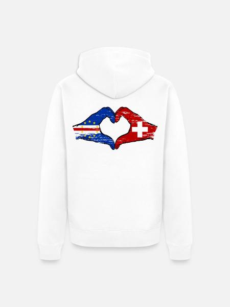 Cape Verde Switzerland Flag Hands Heart Shape Used - Unisex Premium Organic Zip Hoodie - white