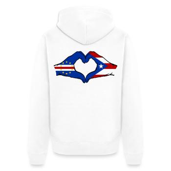 Kap Verde Puerto Rico Flagge Hände Herzform used - Unisex Premium Bio Zip Hoodie - Weiß - Hinten - Thijin (182cm)