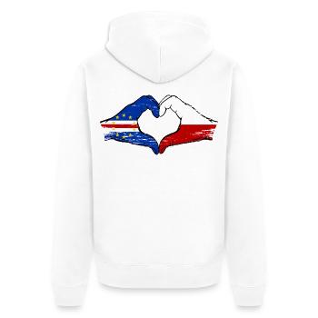 Cape Verde Poland Flag Hands Heart Shape Used - Unisex Premium Organic Zip Hoodie - white - Back - Thijin (182cm)