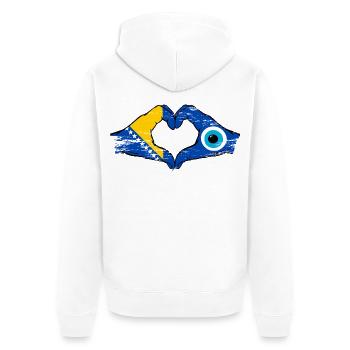 Drapeau de Bosnie, Nazar mains, forme de cœur, utilisé - Veste à capuche bio Premium Unisexe - blanc - Dos - Thijin (182cm)